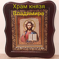 Ікона Спаситель Ісус Христос, лик 10х12 см, в темному дерев'яному кіоті