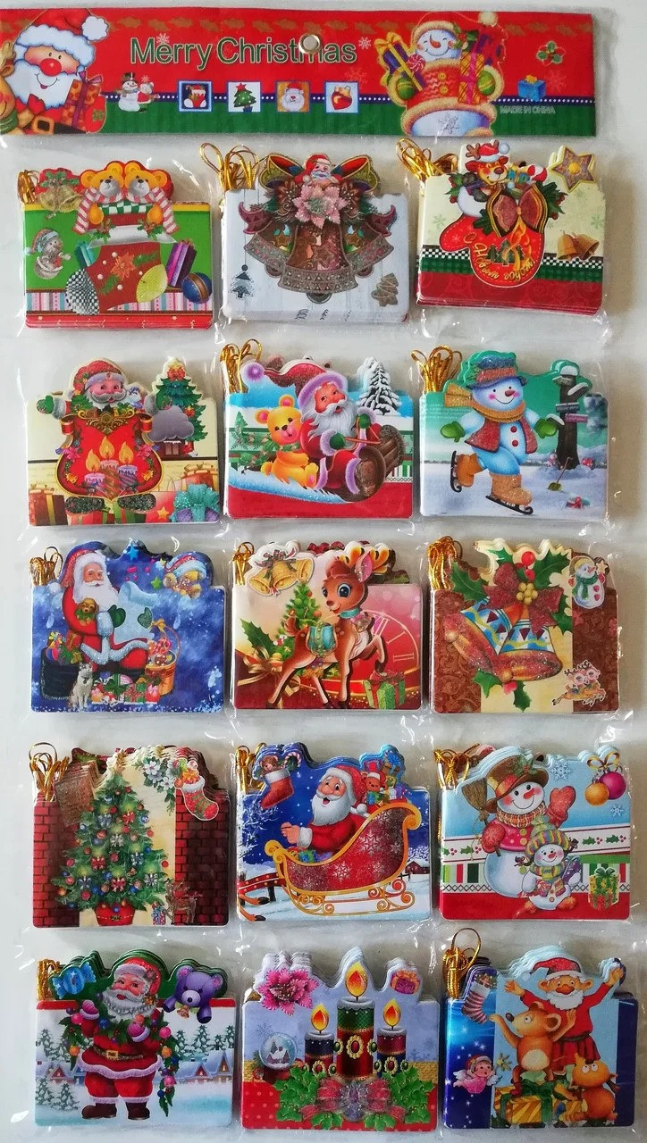 Листівка для підпису подарунків з глітером МІКС кольорів,95*85 мм (150 шт в упаковці), фото 1