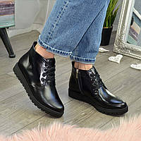 Ботинки женские черные на шнуровке, натуральная кожа "питон"
