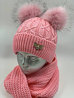 ОПТ. Комплект шапочка для дівчинки зі снудом «Коси люрекс», на флісі