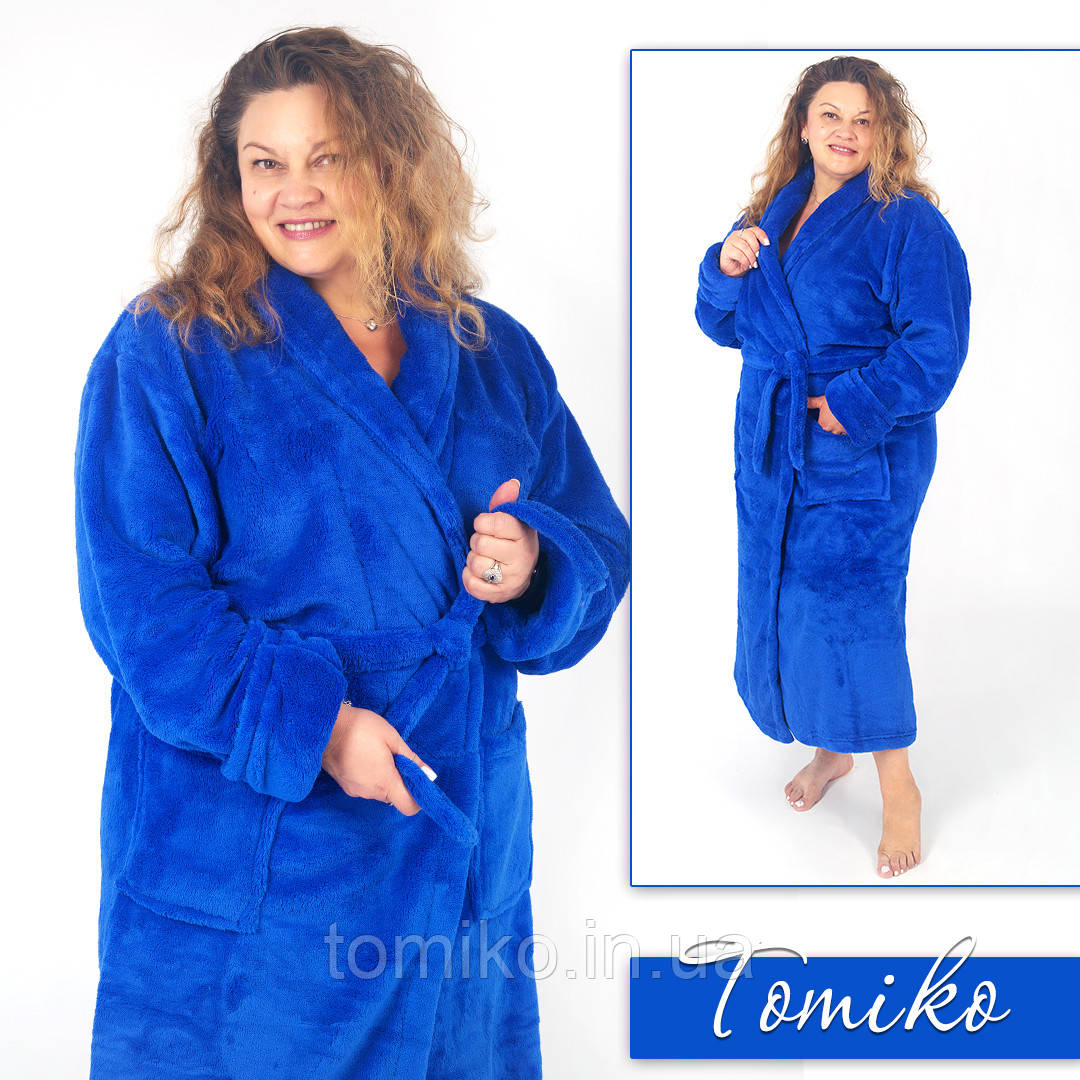 Купить Женский халат большого размера однотонный с капюшоном бирюза в ...