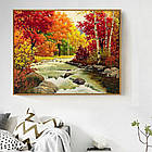 Алмазна вишивка золота осінь 40х30 см, повна викладка, квадратні стрази, фото 2