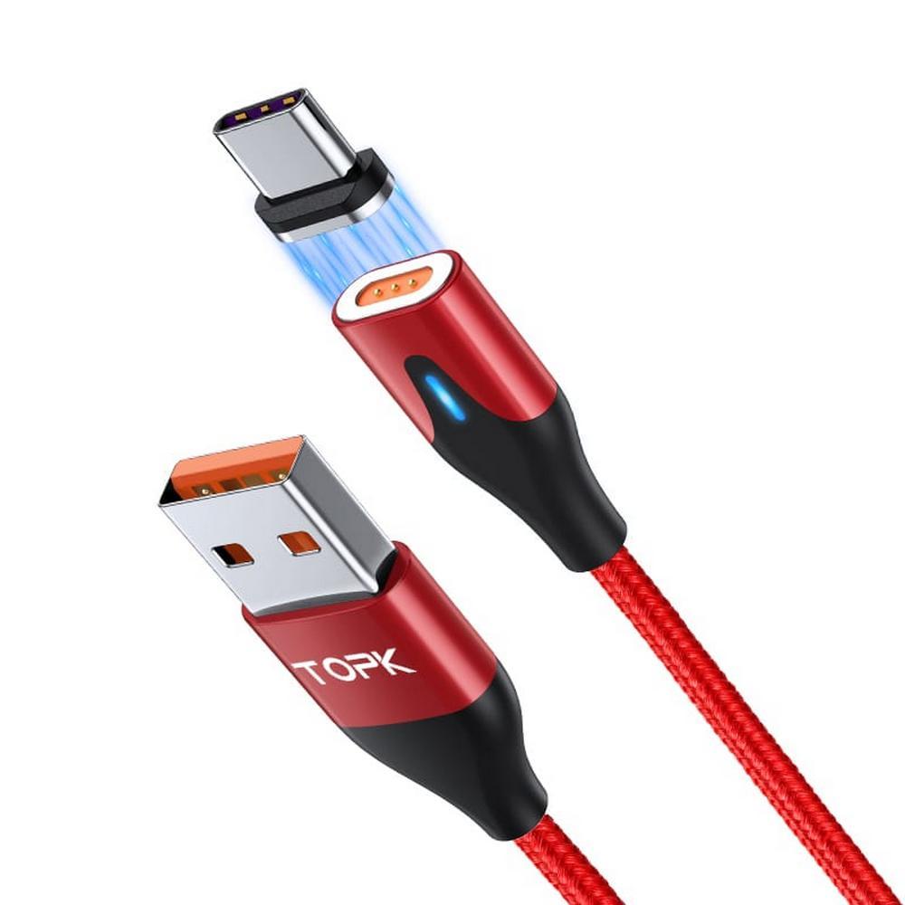 Магнітний кабель синхронізації Topk USB Type-C 1 m 3 A червоний (TK63C-VER2-RD)
