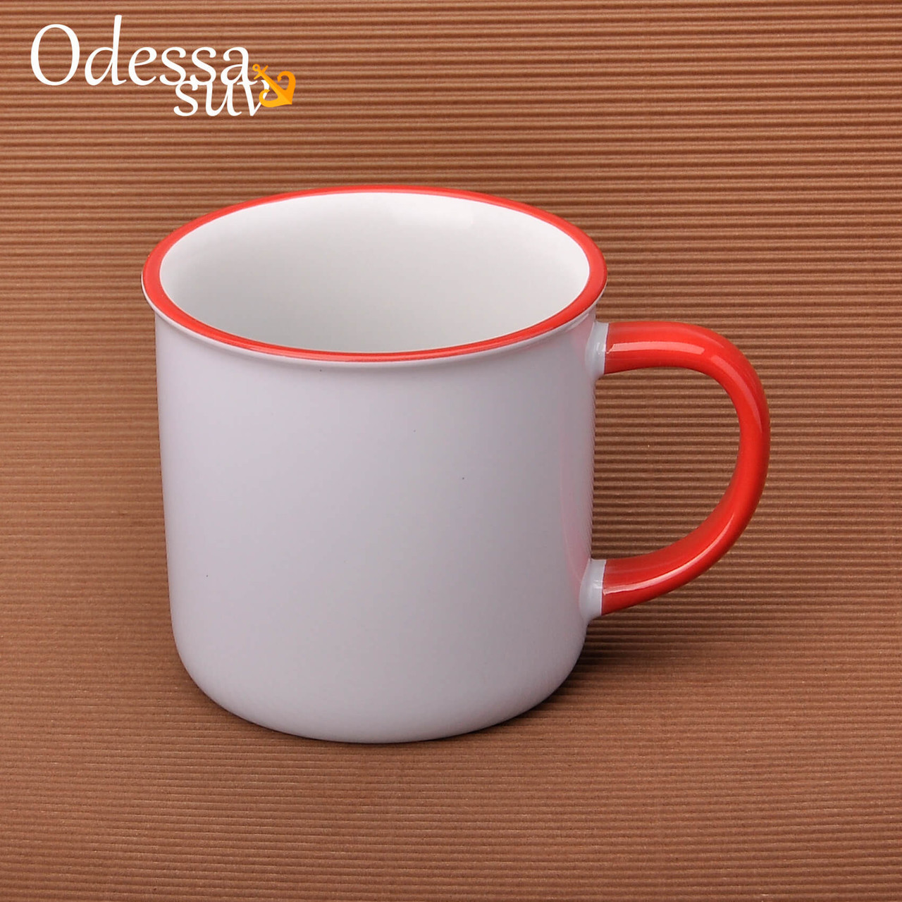 Чашка КЕРАМIЧНА  (форма як емальована) червоний обідок і ручка