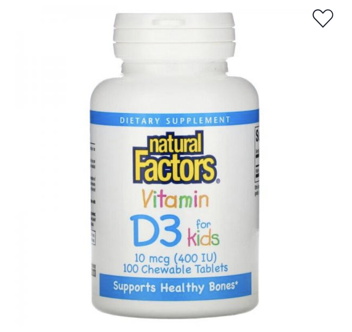 Вітамін D3 для дітей, зі смаком полуниці, Natural Factors, 400 МО, 100 жувальних таблеток