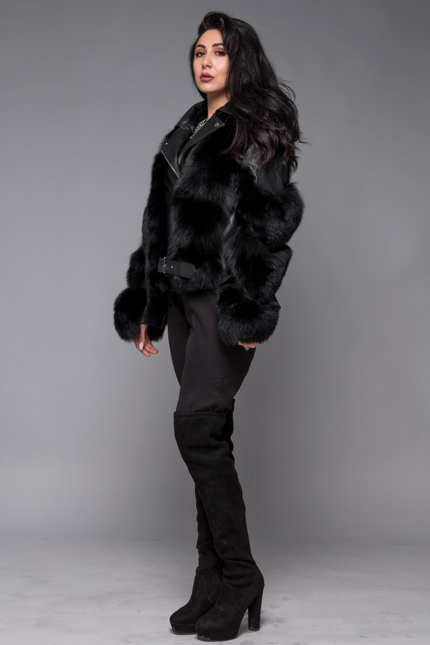 Кожаная куртка косуха с натуральным мехом финского песца - фото 4 - id-p1281679322