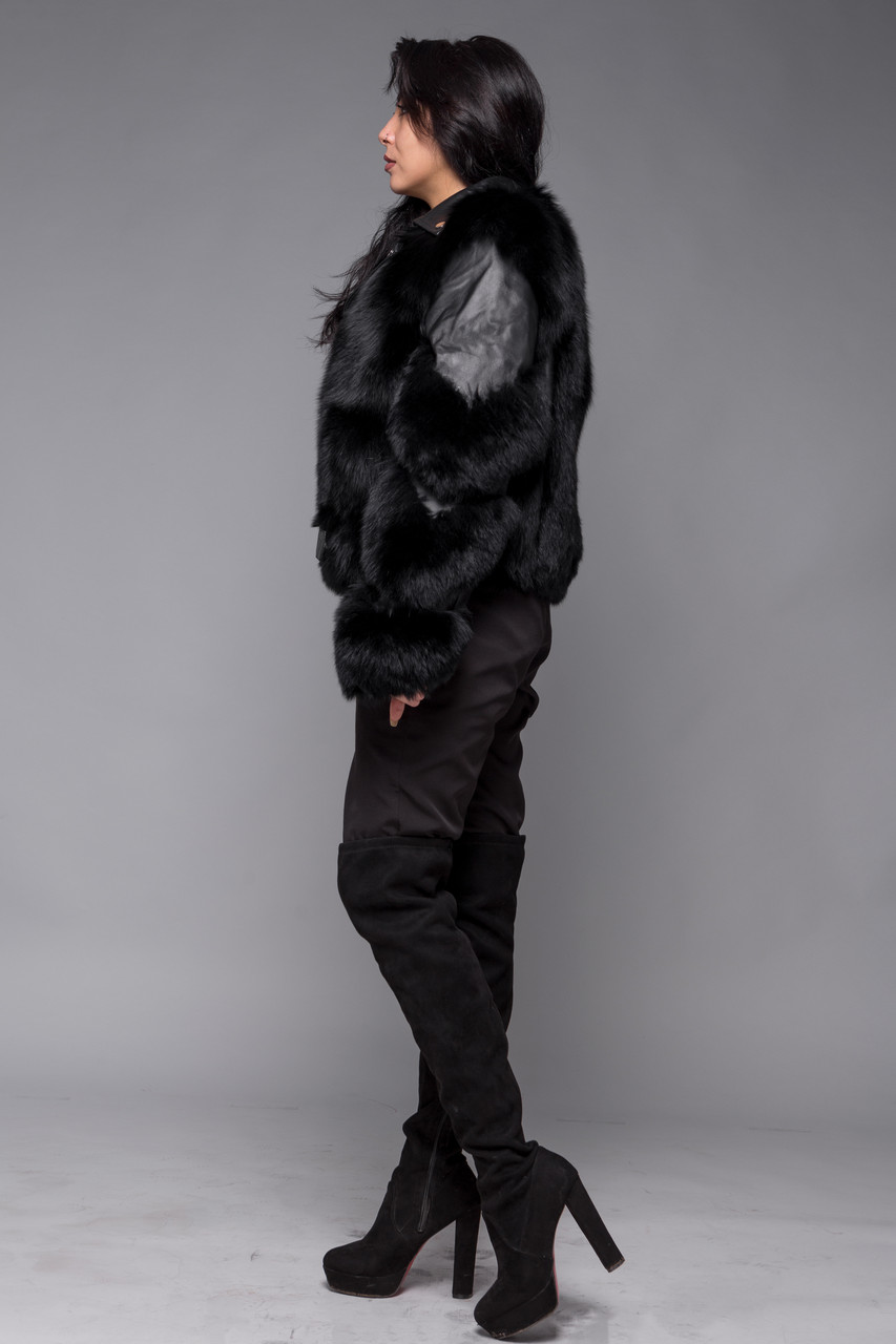 Кожаная куртка косуха с натуральным мехом финского песца - фото 5 - id-p1281679322