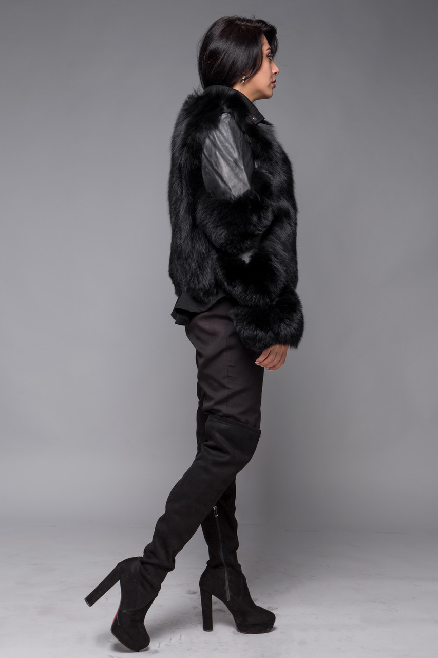 Кожаная куртка косуха с натуральным мехом финского песца - фото 7 - id-p1281679322