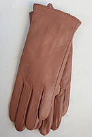 Перчатки женские из натуральной лайковой кожи пудровые гладкие на шерстяной подкладке