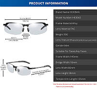 HOOBAN Black \ Gun photochromic ,очки солнцезащитные,мужские, фотохромные, поляризационные,UV 400,металл