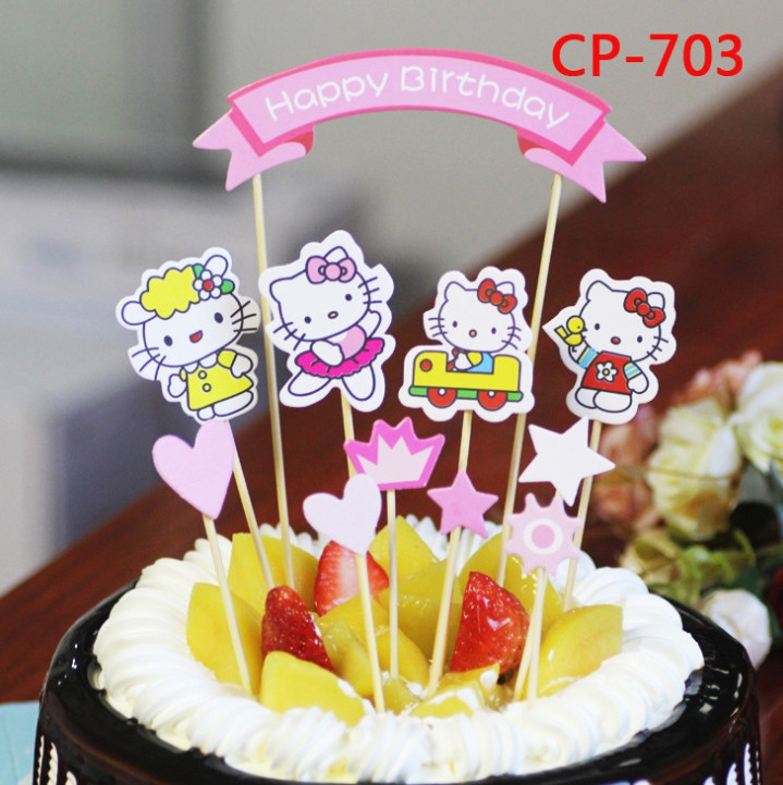 Набір топперов в торт збери сам "Кітті", в торт 10 шт КАРТОН