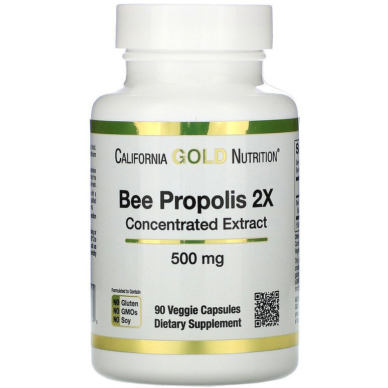 Концентрований екстракт прополісу California GOLD Nutrition "Bee Propolis 2X" 500 мг (90 капсул)