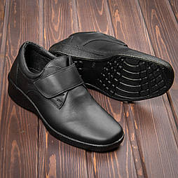 Шкіряні черевики зі збільшеною повнотою Tellus 02-22B Чорні, на липучці 36