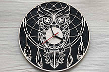 Дизайнерський настінний дерев'яний годинник Сова ловець снів