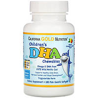 Рыбий жир для детей California GOLD Nutrition "Children's DHA Chewables" вкус клубники и лимона (180 таблеток)