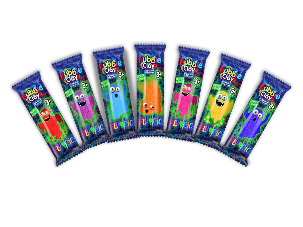 Тісто для ліплення Bubble Clay FLUORIC в брикетах Danko toys BBC-F-01-01U світиться маса 11 г для дитячої творчості для дітей