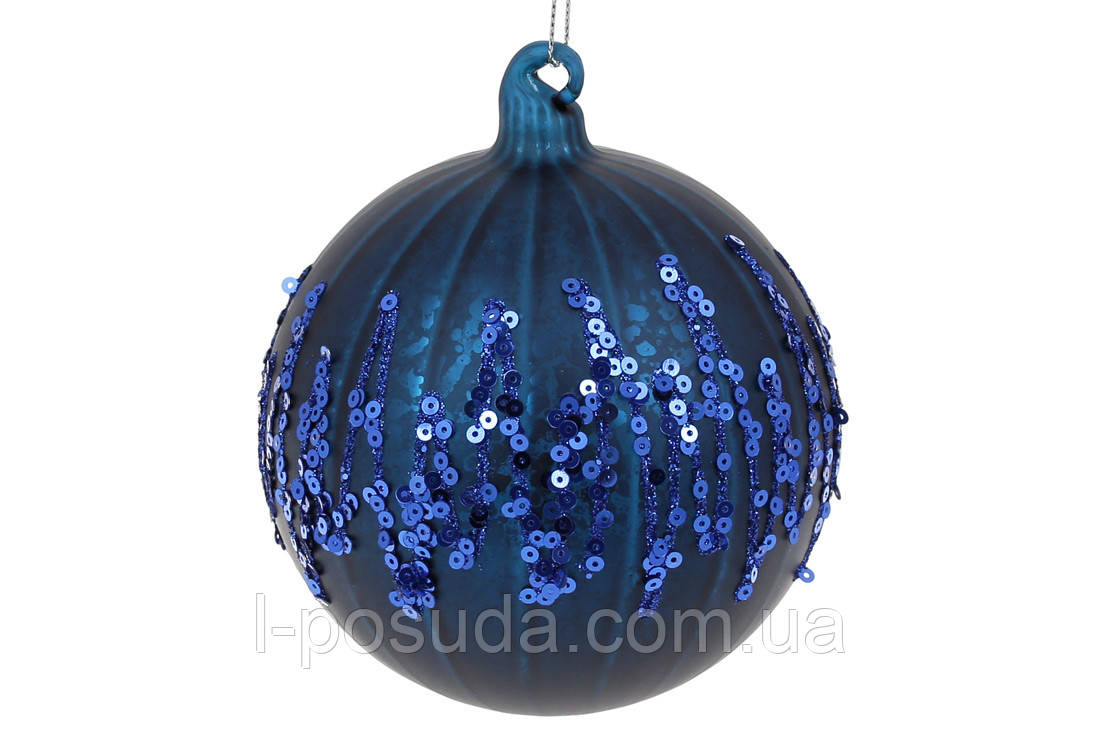 Елочный шар с матовым покрытием и узором из пайеток, 10см, цвет - индиго - фото 3 - id-p1281878973