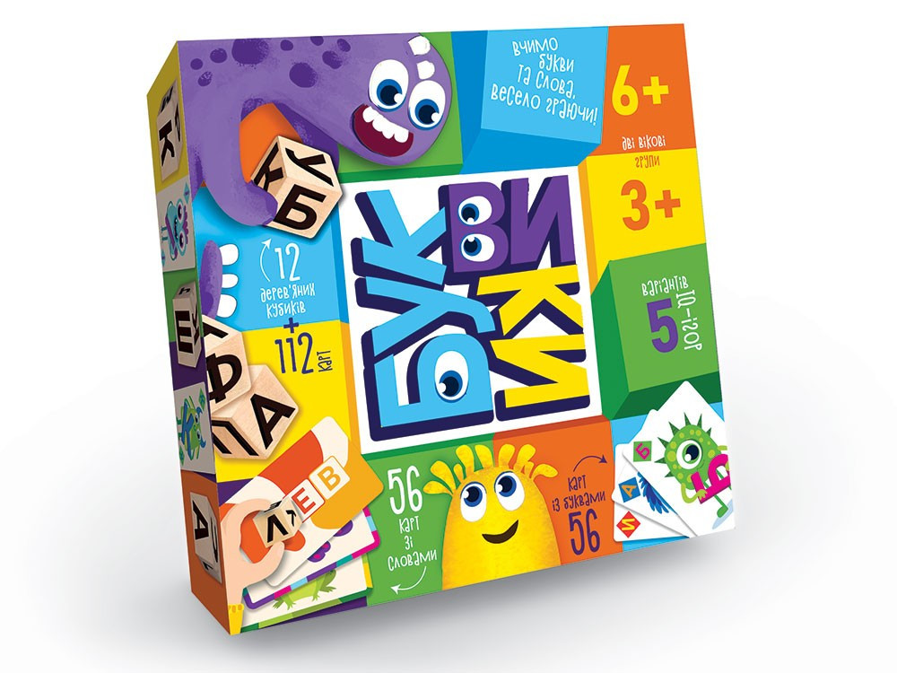 Настільна гра Буквики (укр) Danko Toys G-BU-01U 12 дерев'яних кубиків карти розвиваюча логічна для дітей всієї родини, фото 1