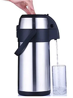 Термос із нержавіючої сталі вакуумний з помпою5 л Black/Steel