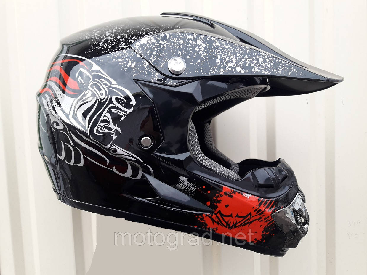 Мото шолом Pantera Enduro Pit Bicke чорний глянець + окуляри в подарунок, фото 1
