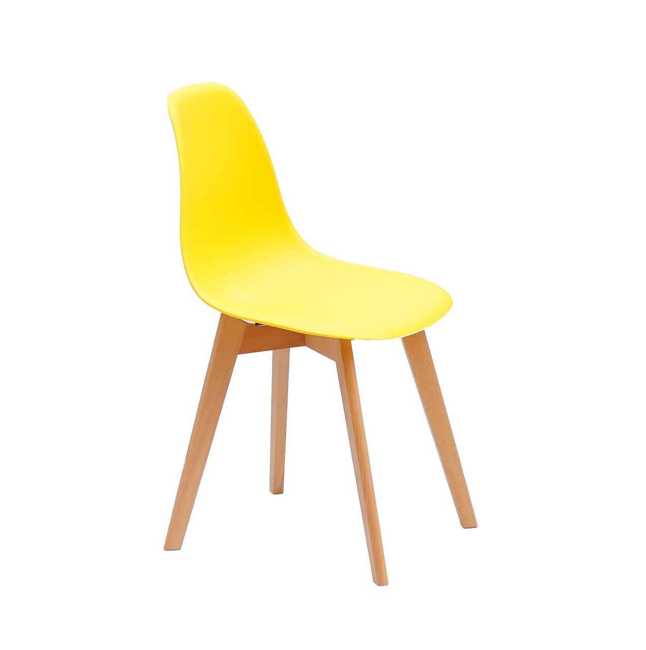 Желтый пластиковый стул с цельнолитым сиденьем на деревянных ножках в современном стиле Nik D солнечный