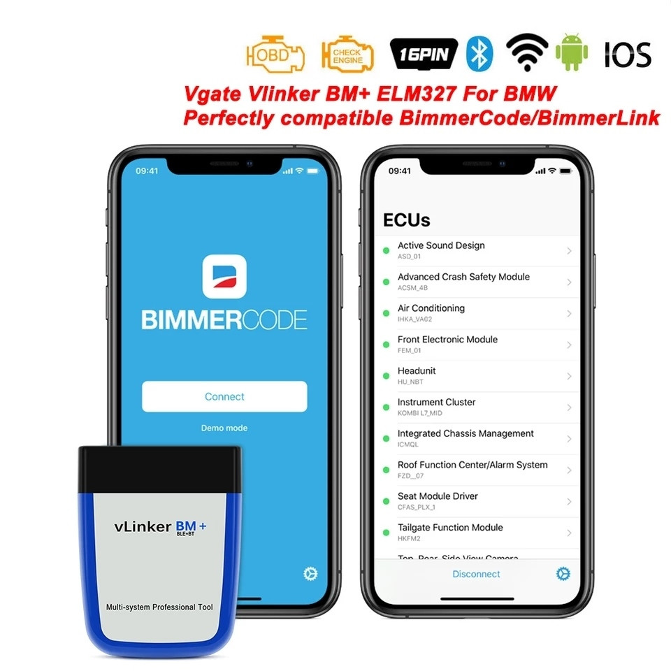 ДІАГНОСТИЧНИЙ АВТОСКАНЕР Vgate vLinker BM+ ELM327 V2.2 BMW Bluetooth 4.0