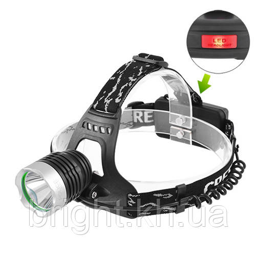 Ліхтар налобний Police XQ-15-T6, ЗУ 220V/12V, 2x18650, signal light, Box