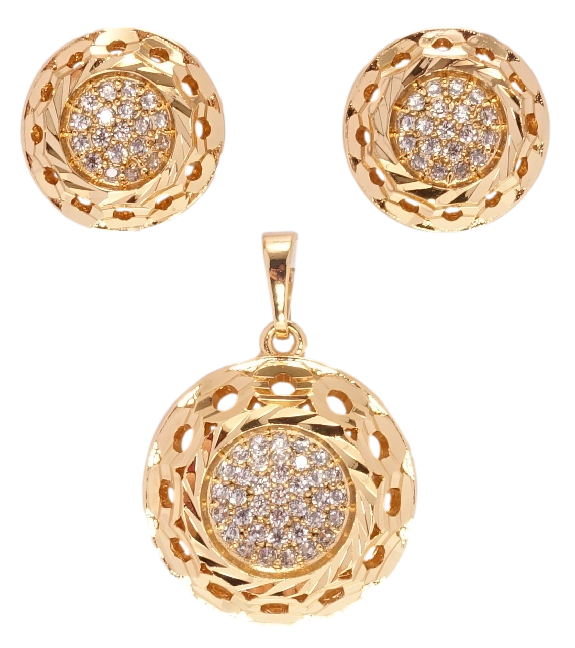 

Набор Xuping Позолота 18K Серьги Кулон "Круги с резным узором и цирконием"