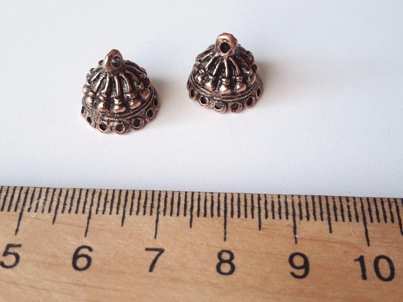Фурнітура на клей Наконечник "Купол ажурний",  13мм. Колір антична мідь. Фурнітура для біжутерії. Пара