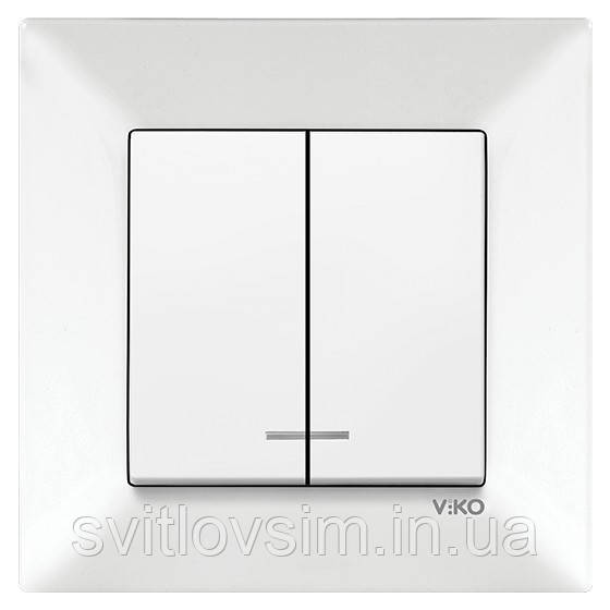 Вимикач VI-KO Meridian білий 2кл з підсвіткою (90970050-WH), фото 1