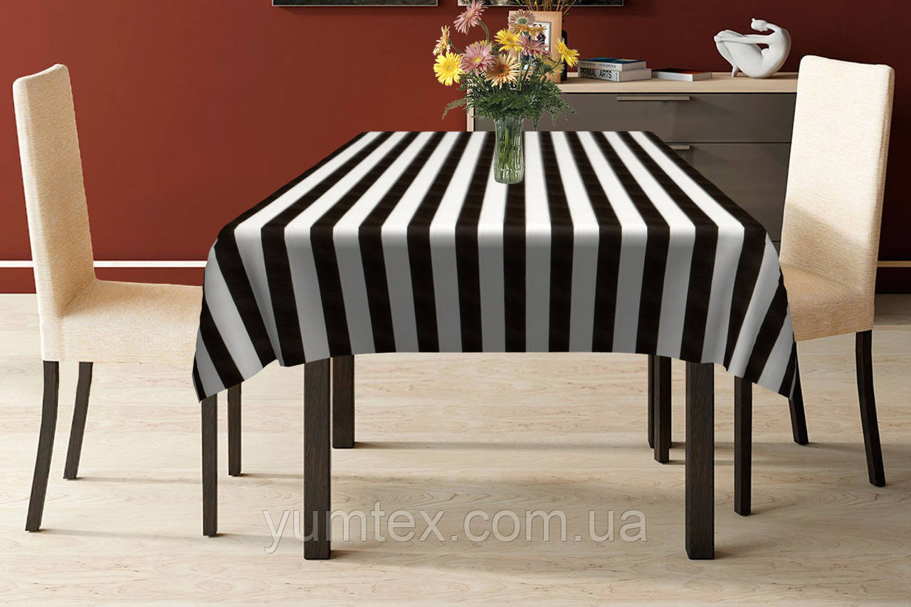 Скатертина бавовна тефлон водовідштовхувальне гідрофобне просочення кольору чорно-білі смуги, фото 1
