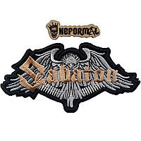 Нашивка Sabaton крылья, фигурная, серая с золотистым 13.5х7.2 см.