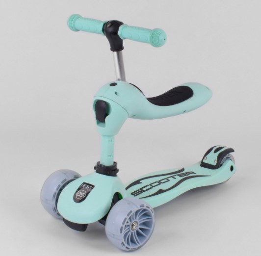 Самокат беговел 3в1 Best Scooter зі світними колесами бірюзовий