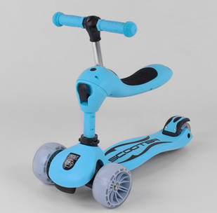 Самокат беговел 3в1 Best Scooter зі світними колесами блакитний