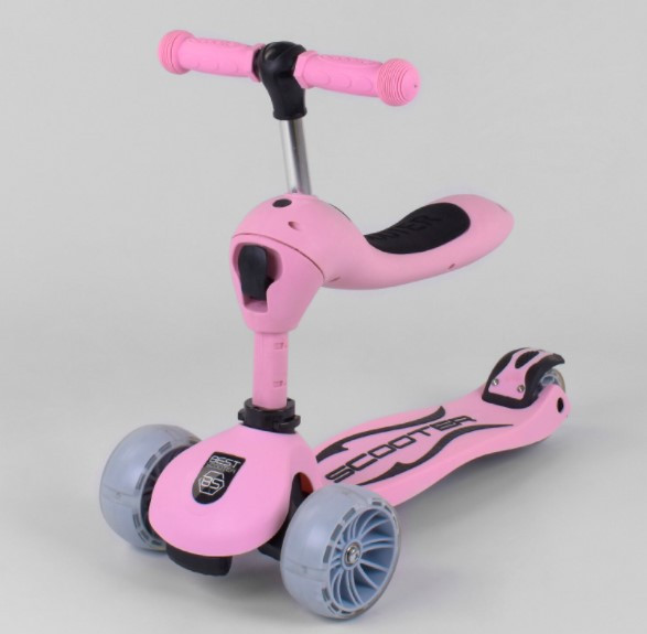 Самокат біговел 3в1 Best Scooter зі світними колесами рожевий