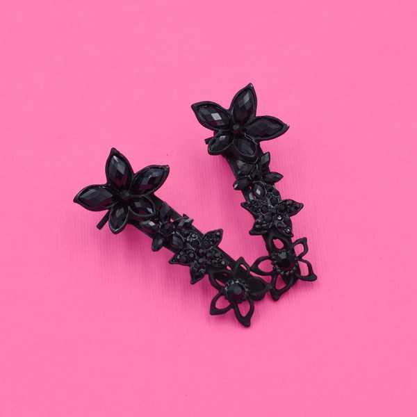 Шпилька качечка 2 шт. ажурний чорний метал квіти з чорним камінням 5.5х2.2 см, фото 1
