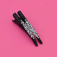 Шпильки качечка стріли 7х0,7 см 2 шт чорний матовий метал білі стрази