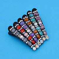 Шпильки для волосся качечки 6х1 см 6 шт чорний пластик кольорові стрази