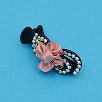 Шпилька для волосся качечка 5х1,7 см 6 шт чорний пластик сріблясті стрази атласні квіти