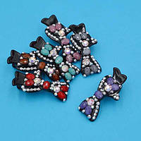 Шпилька для волосся качечка 5х2,5 см 6 шт. бант зі сріблястими та кольоровими стразами