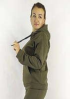 Жіноча флісова кофта-худі у кольорі хакі з кишенями та капюшоном XL, XXL, 3XL