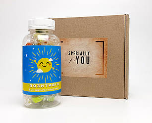 Цукерки в баночці "Позитивин" - найкращий подарунок для гарного настрою в крафтового подарунковій упаковці