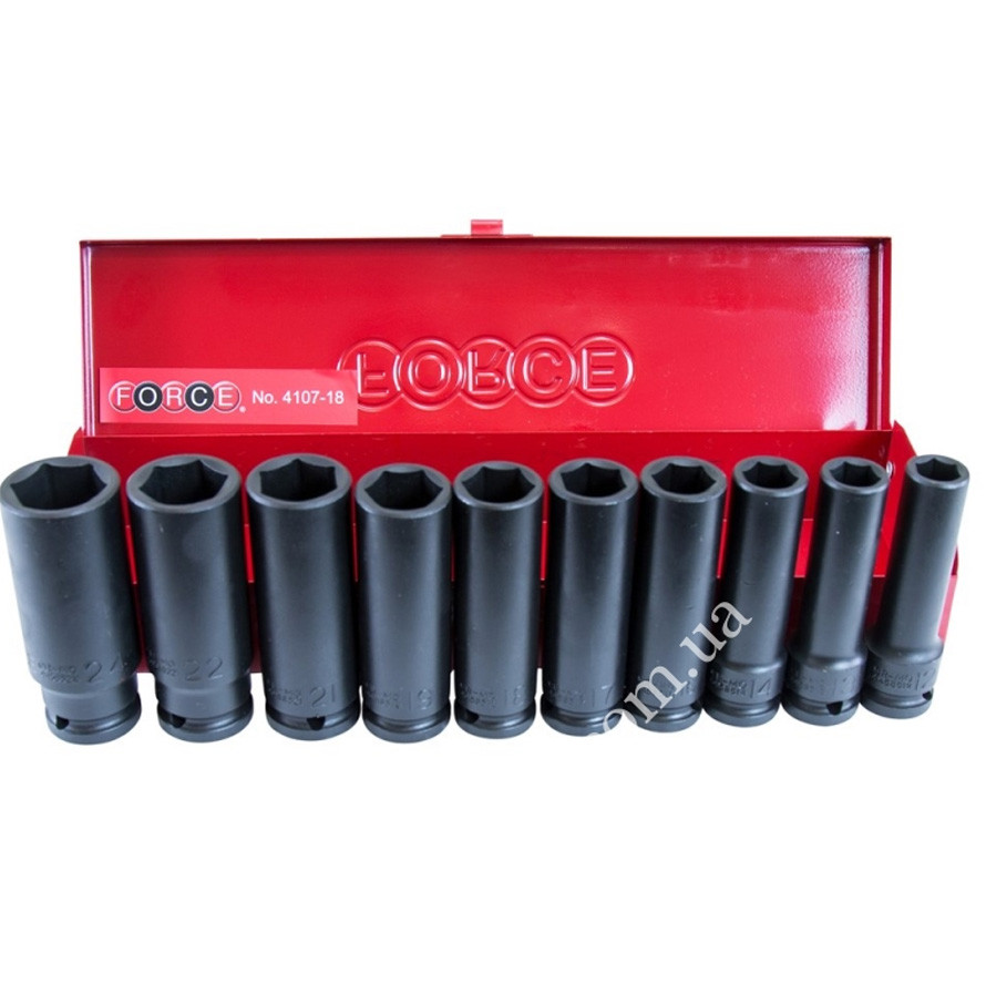 Набір головок 1/2" 6-гр. глибоких ударних 10 пр. (12-24 мм) 4107-18 F