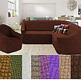 Натяжні чохли на кутові дивани і крісло, єврочохол на кутовий диван накидка Туреччина Бордовий, фото 2