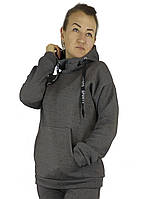 Сіра жіноча кофта-толстовка утеплена флісом та капюшоном під горло S,M,L