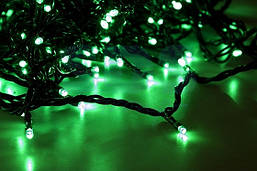 Вулична Світлодіодна гірлянда Нитка 10м 100 LED, колір - зелений, чорний провід, без мерехтіння