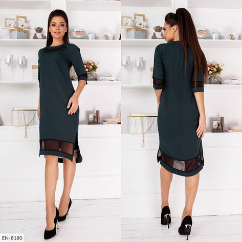 Свободное платье с шифоновыми вставками, №268, бутылка, 42-46р., фото 2