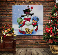 Мобильная картина-постер (гобелен) на ткани с 3D с принтом Рождество. Снеговик