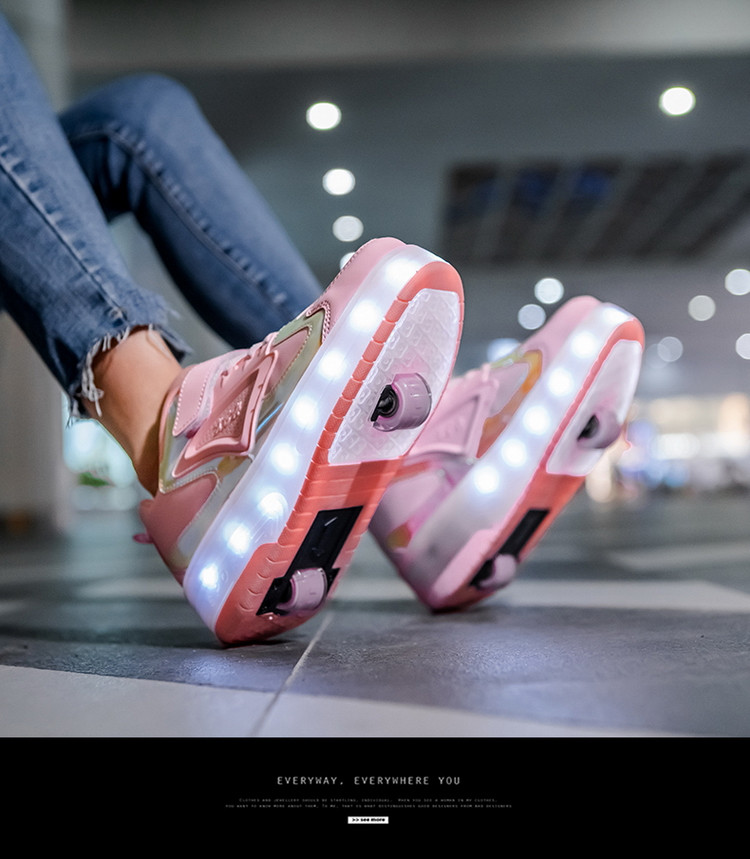 Роликовые кроссовки с подсветкой 2 ролика, в стиле Heelys, USB. Детские и Подростковые, розовые (Т-09455) - фото 4 - id-p1011825692