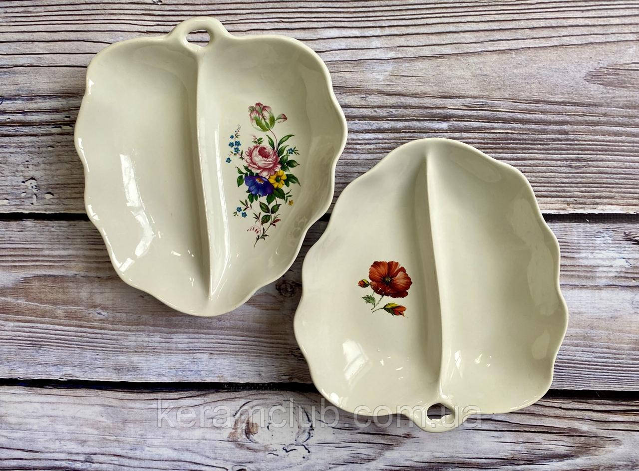 Менажниця Керамклуб Лист 15 см біла з деколою, фото 1